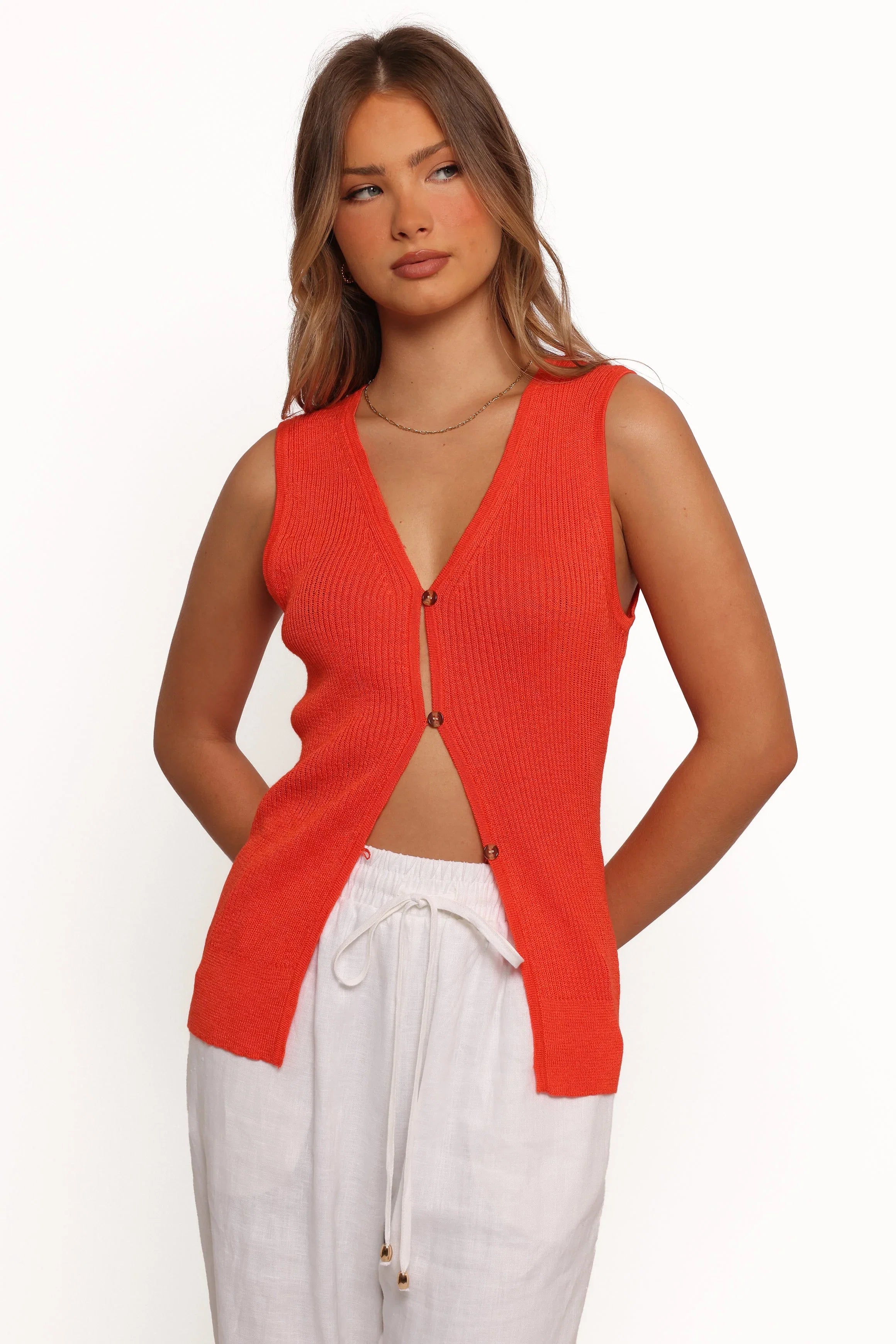 Parma Knit Vest Top Blood Orange