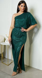 Ever One Shoulder Sequin Maxi Dress Green
