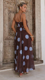 Melinda Mesh Maxi Dress Brown Blue Polka Dot