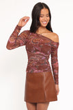Elfrida Off Shoulder Mesh Top Brown Floral