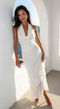 Aurevia Drape Seashell Slit Maxi Dress Off White