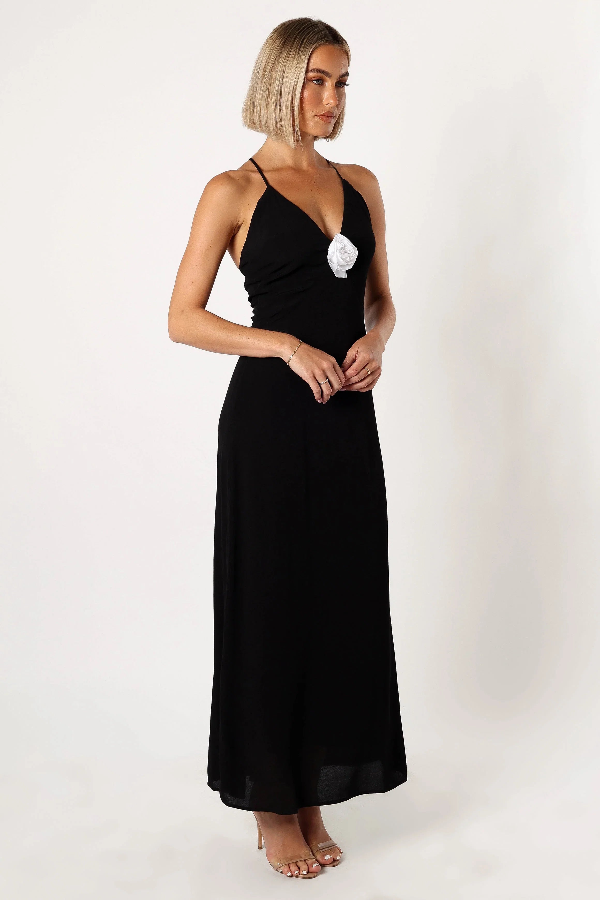 Florence Rosette Trim Maxi Dress Black