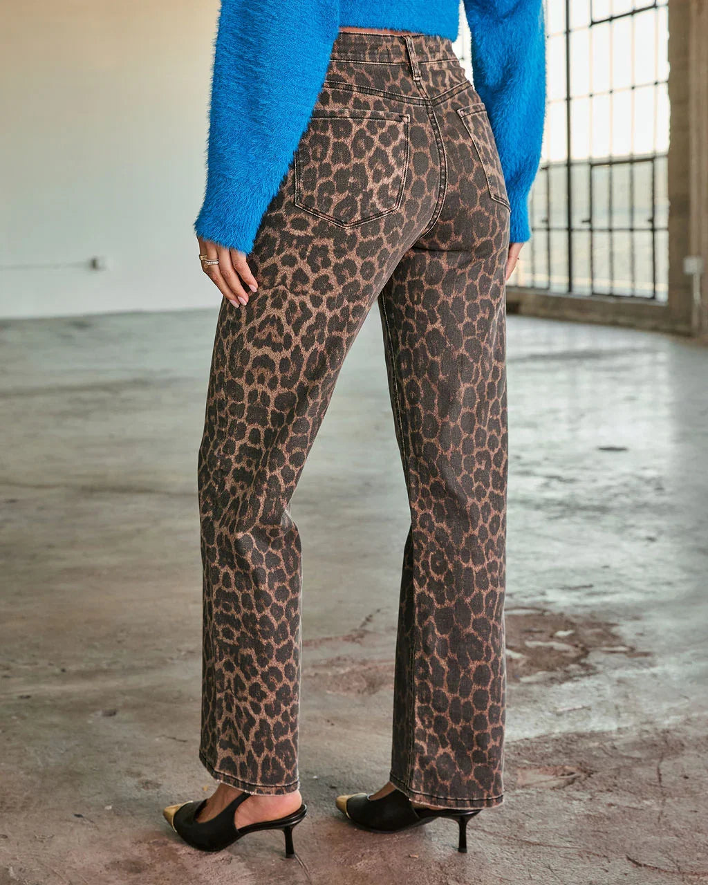 Yaron Stretch High Rise Straight Leg Leopard Print Jeans