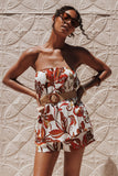 Sallie Strapless Romper Brown Floral