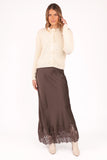 Alira Lace Trim Midi Skirt Brown