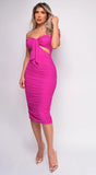 Oliviana Fuchsia Pink Mesh Off Shoulder Dress