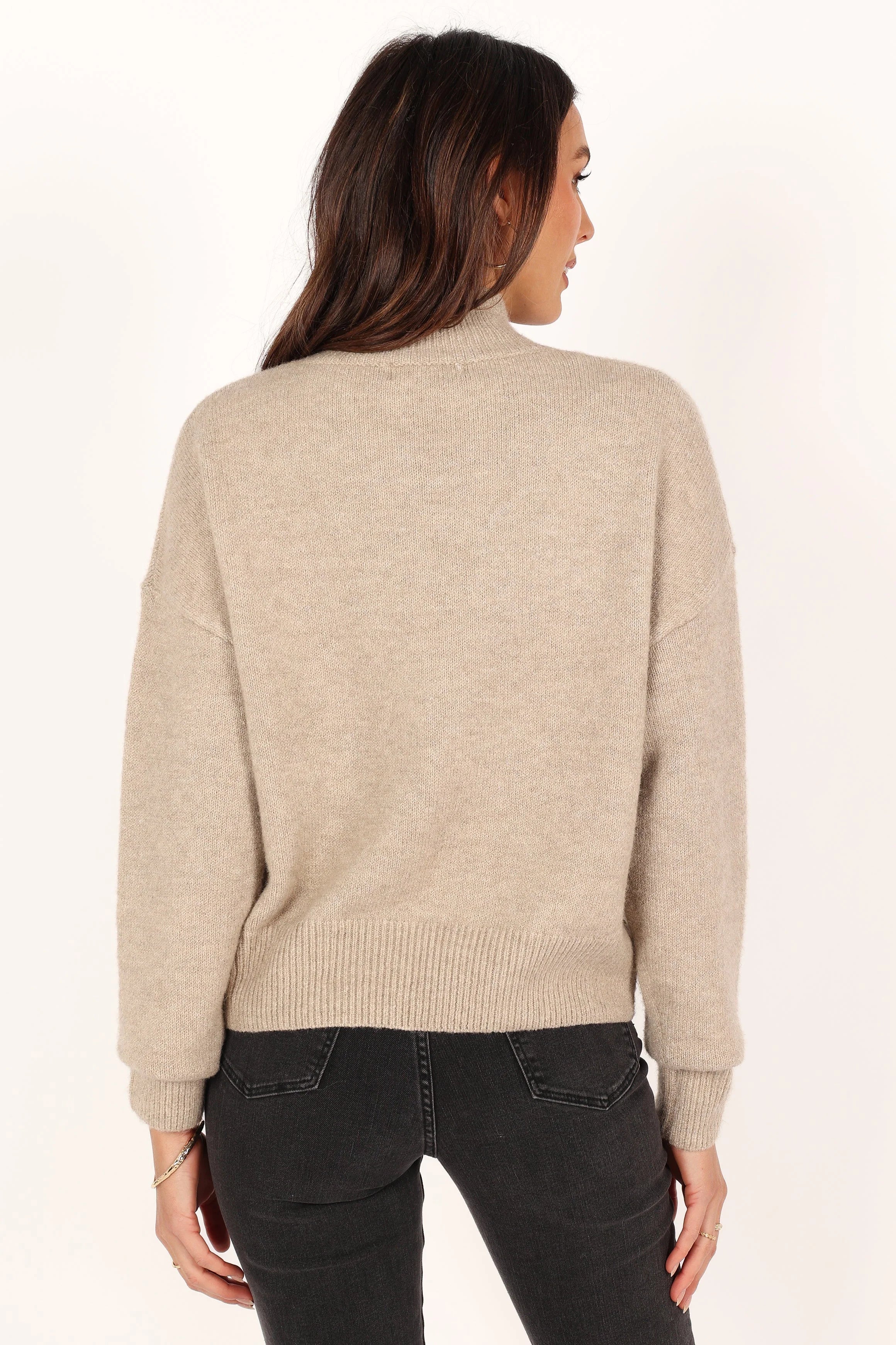 Brianna Mockneck Knit Sweater Beige