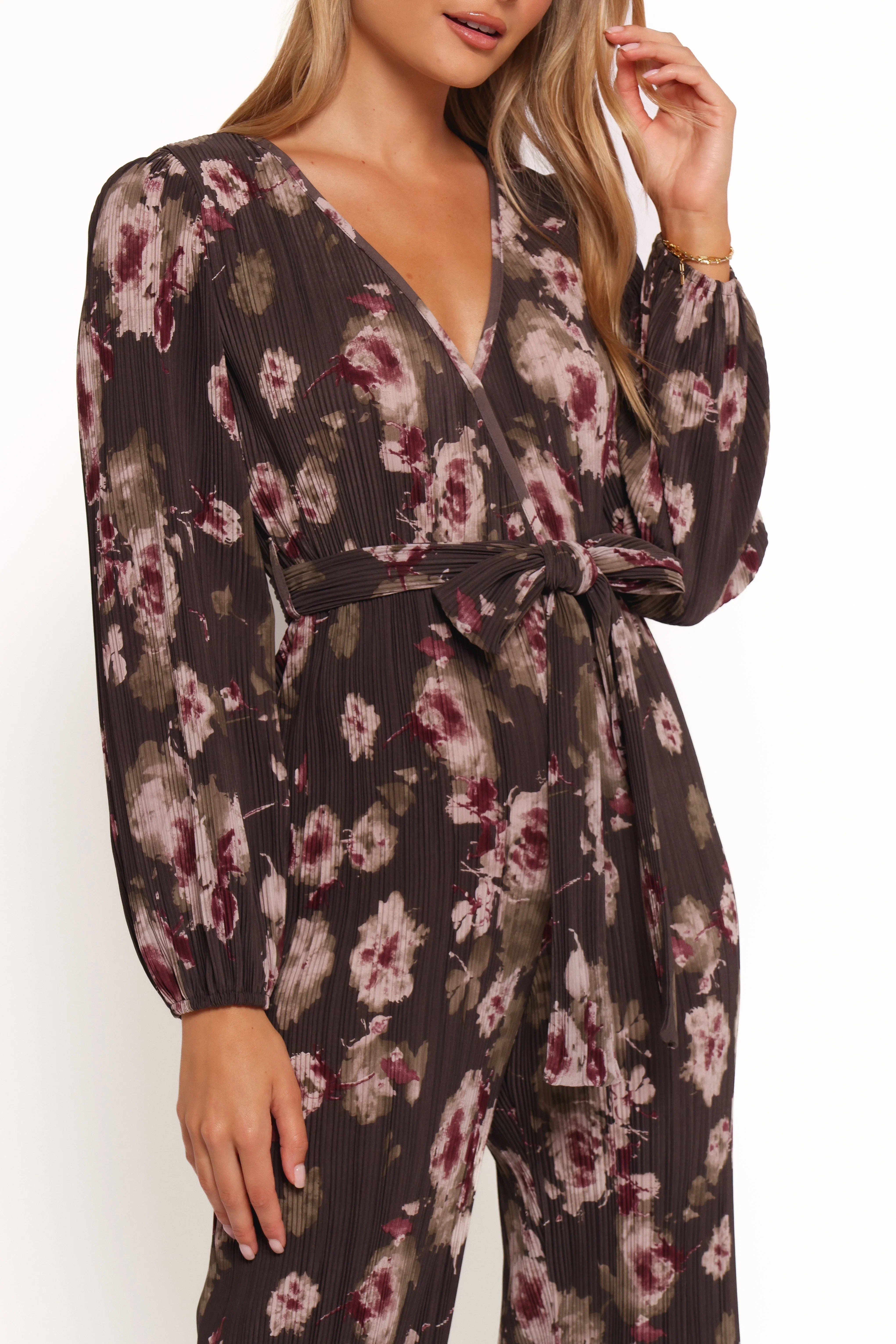 Solange Plisse Jumpsuit Steel Grey Floral