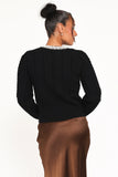 Sheena Rhinestone Collar Holiday Cardigan Black