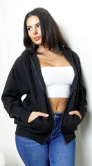 Off Duty Zip Up Boyfriend Hoodie Black