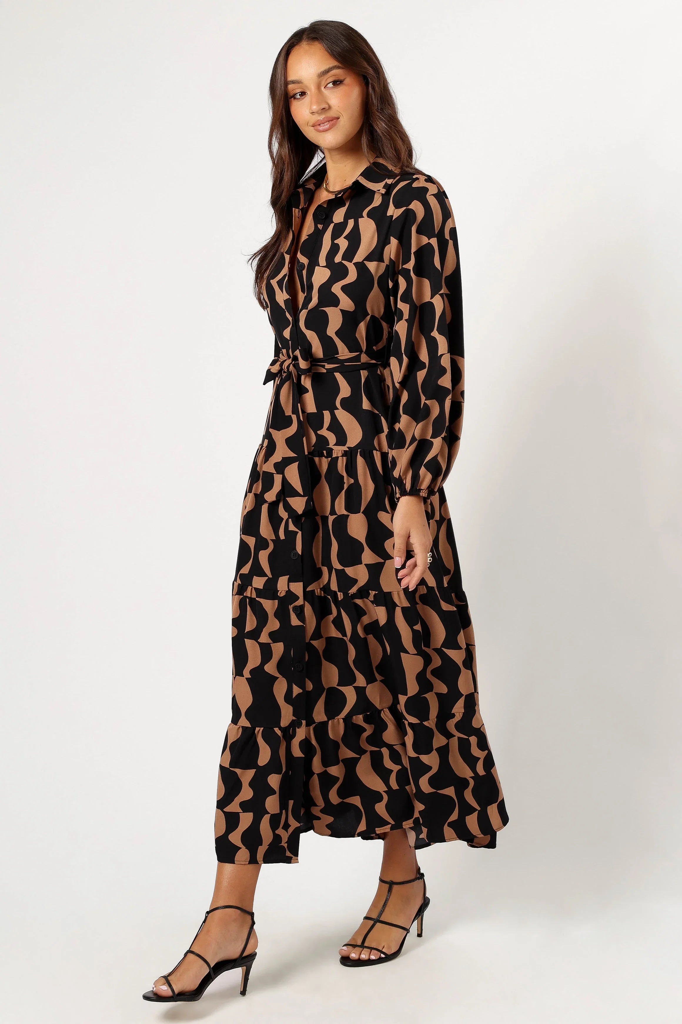 Lincoln Long Sleeve Maxi Dress Black Beige