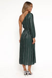 Pontee One Shoulder Pleated Midi Dress Green