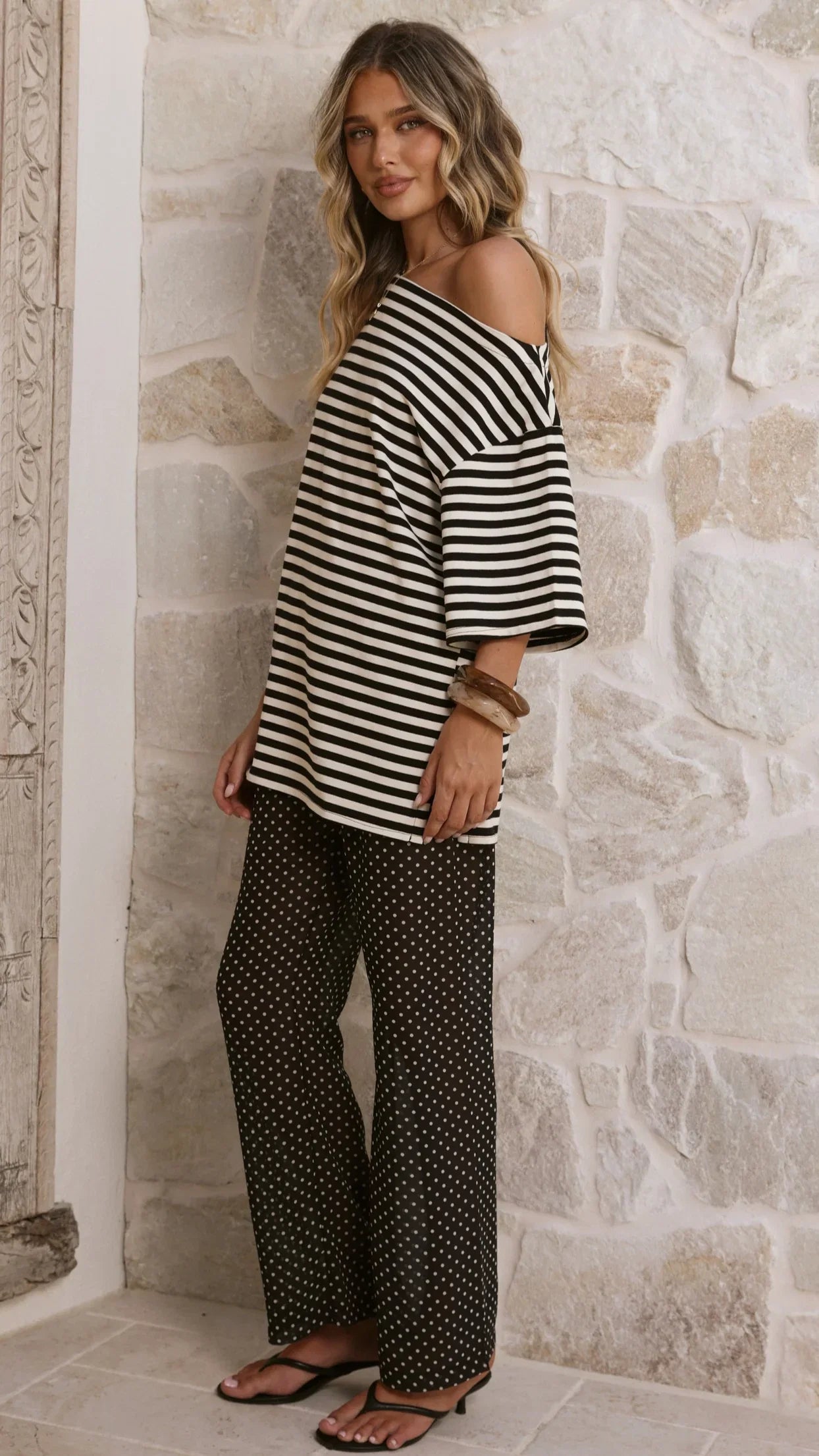 Reda Semi Sheer Pants Black White Spot