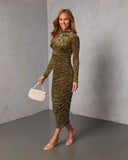 Saving Grace Ruched Flocked Velvet Midi Dress