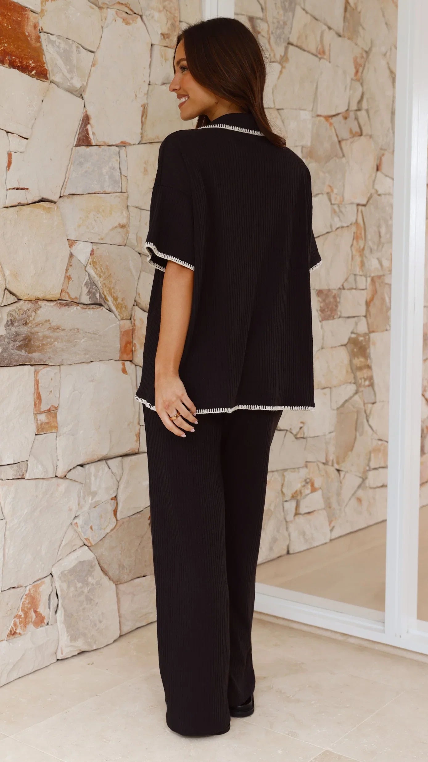 Madian Button Up Shirt and Pants Set Black