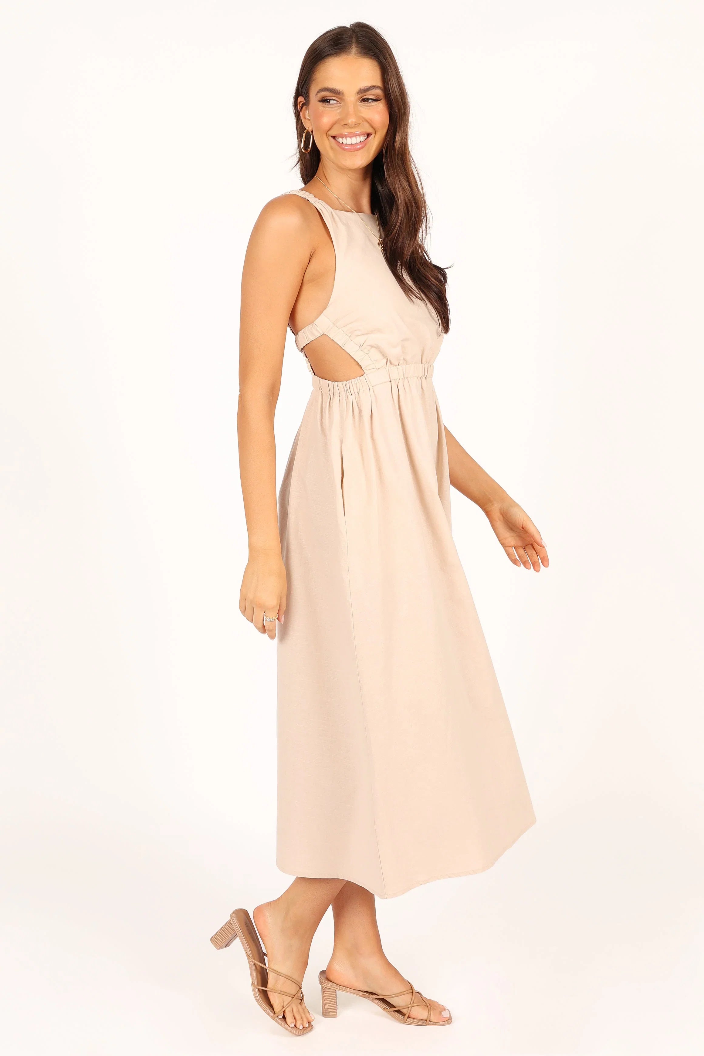 Aubrey Cutout Midi Dress Beige