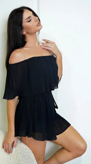 Jazmin Off Shoulder Pleated Romper Black
