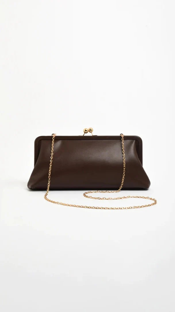 Clip Top Soft Rectangle Clutch Chocolate
