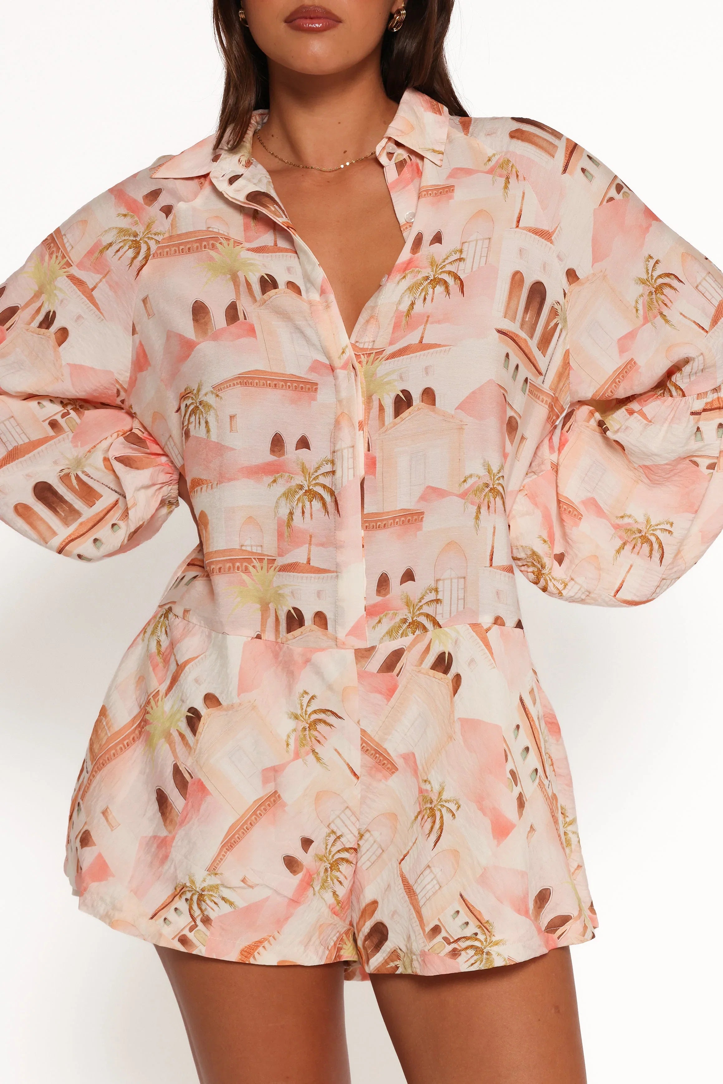 Cowper Romper Tan Print