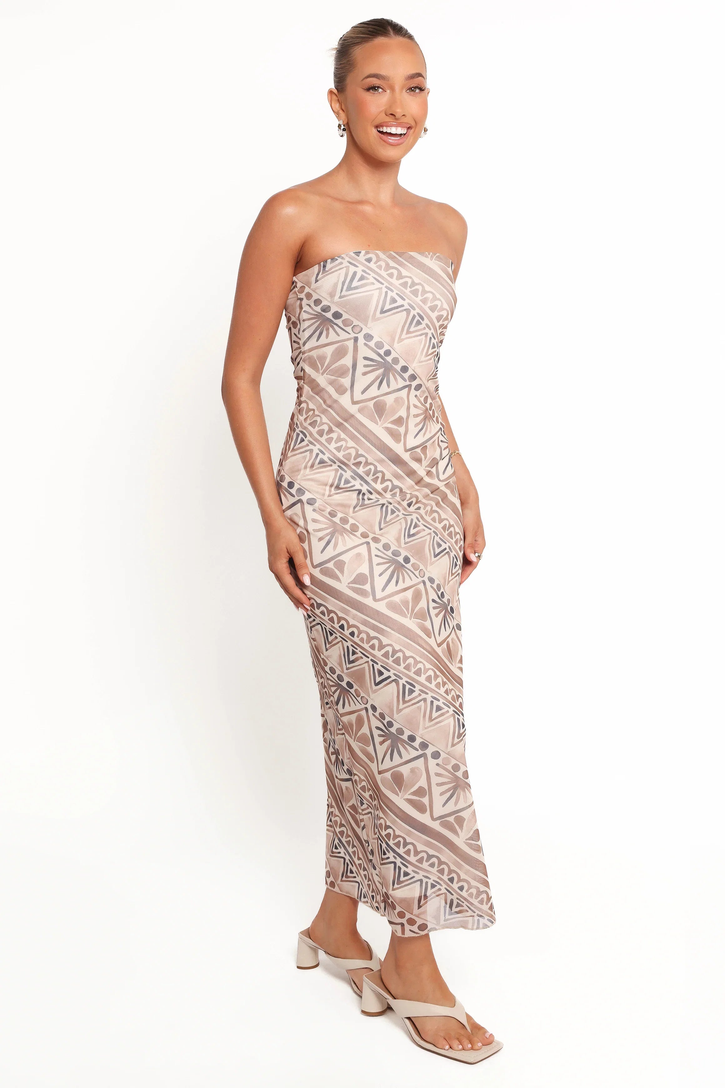 Saskia Strapless Midi Dress Brown