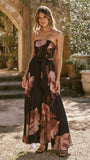 Carson Maxi Dress Black Wine Floral