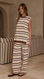 Florentine Knit Vest and Pants Set Beige Choc Blue Stripe