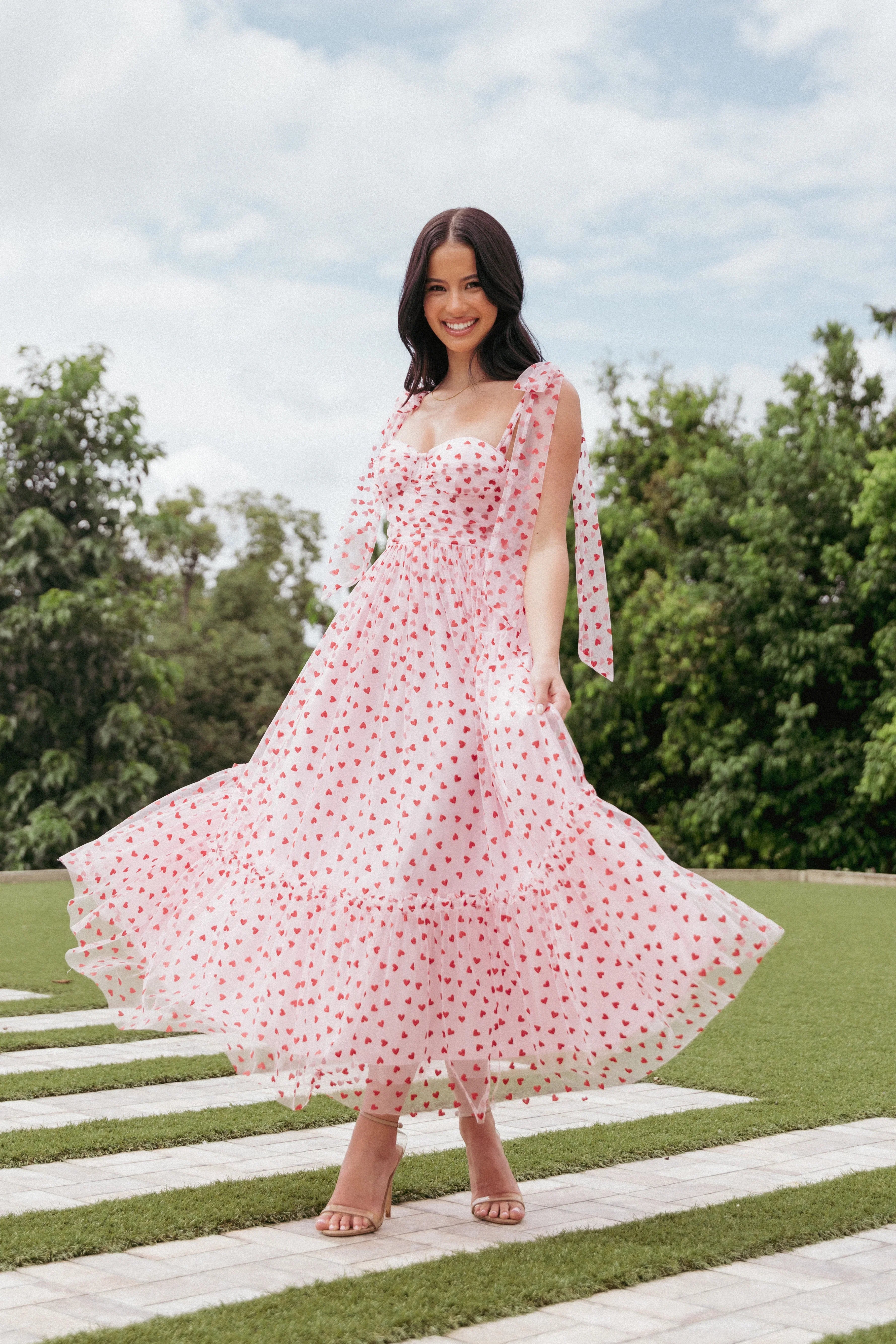 Floret Midi Dress Red Hearts