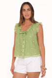 Lumi Embroidered Ruffle Top Green