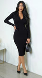 Samaira Collared Ribbed Midi Dress Black