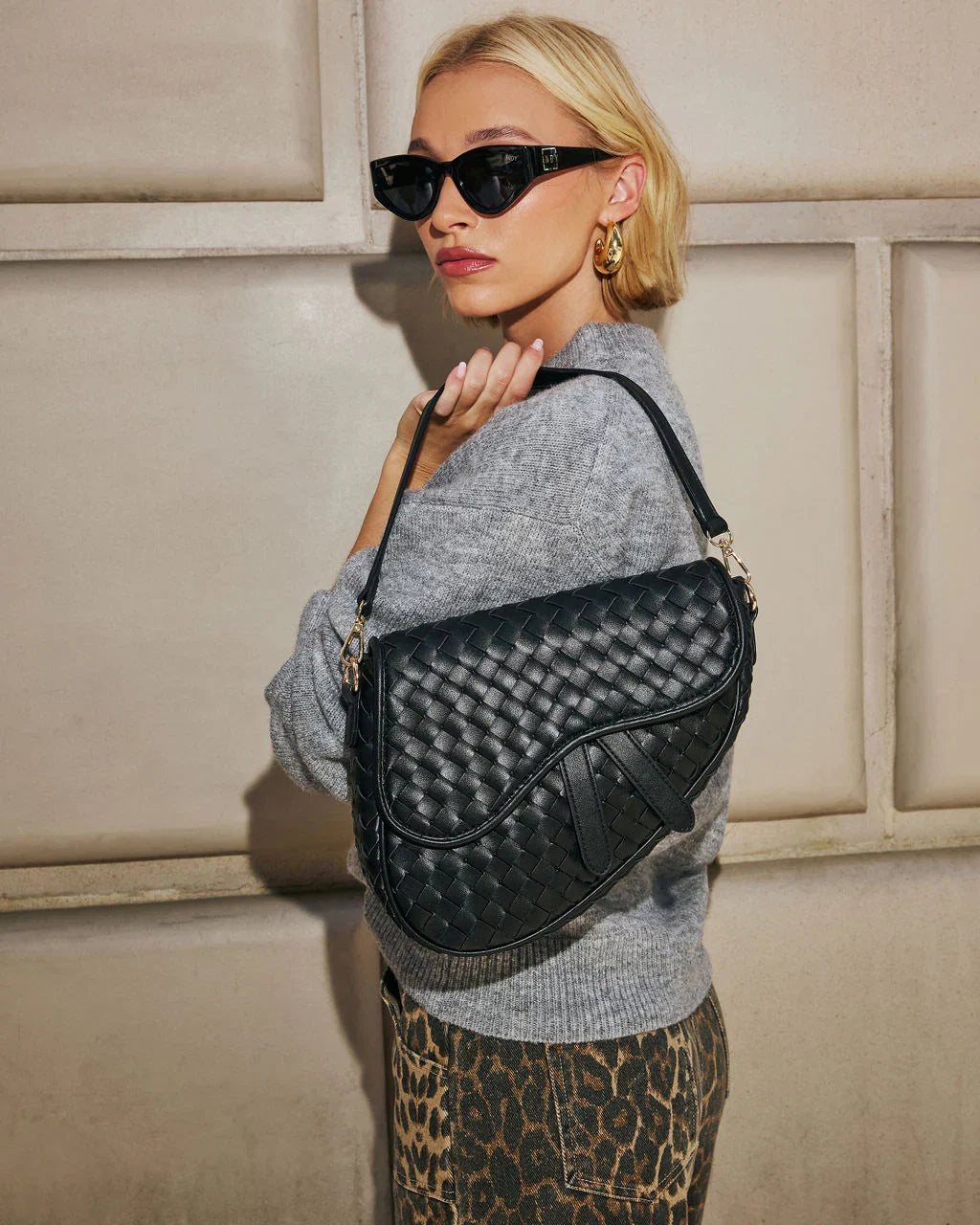 Kalila Faux Leather Woven Saddle Bag