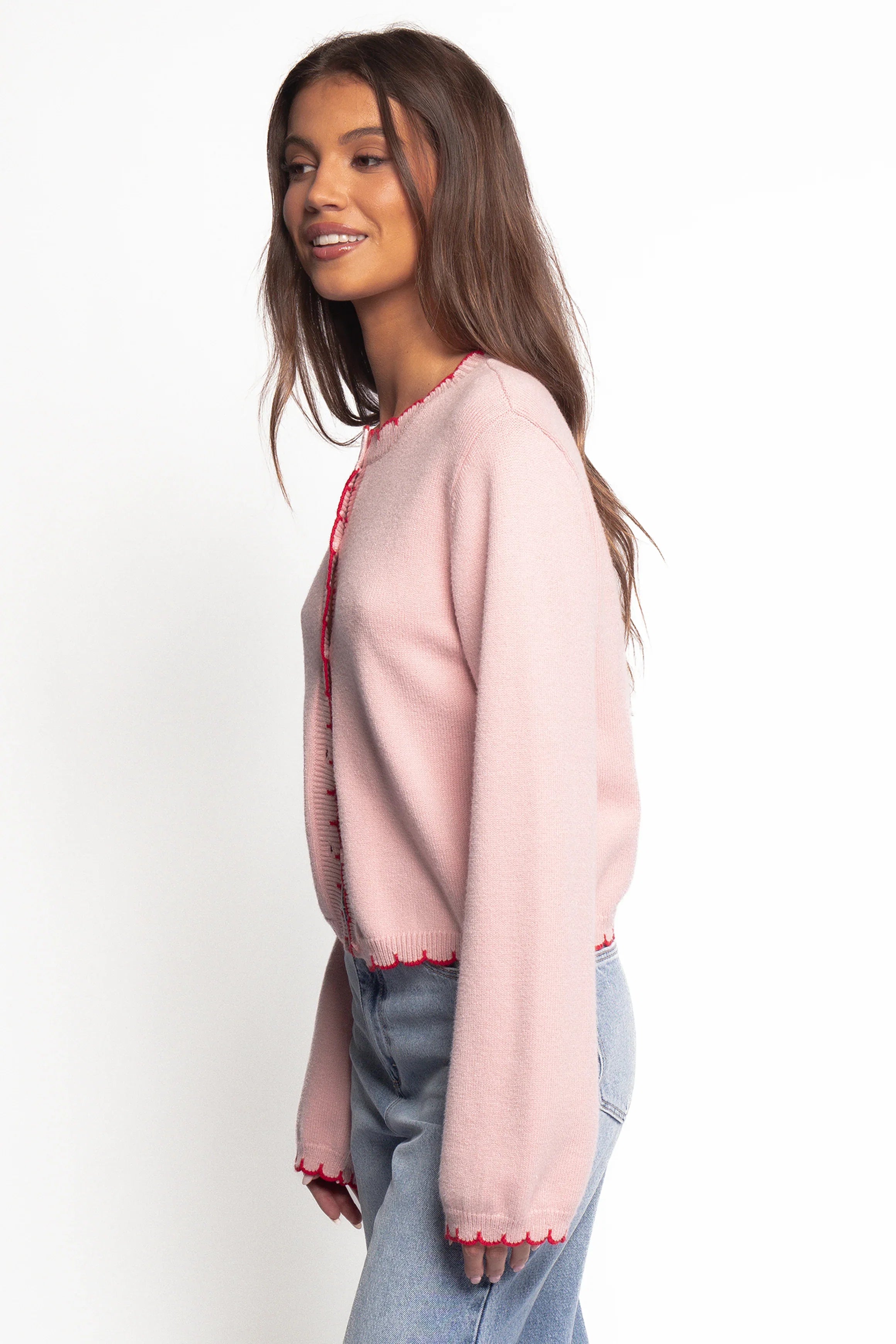 Payton Scallop Cardigan Pink Red