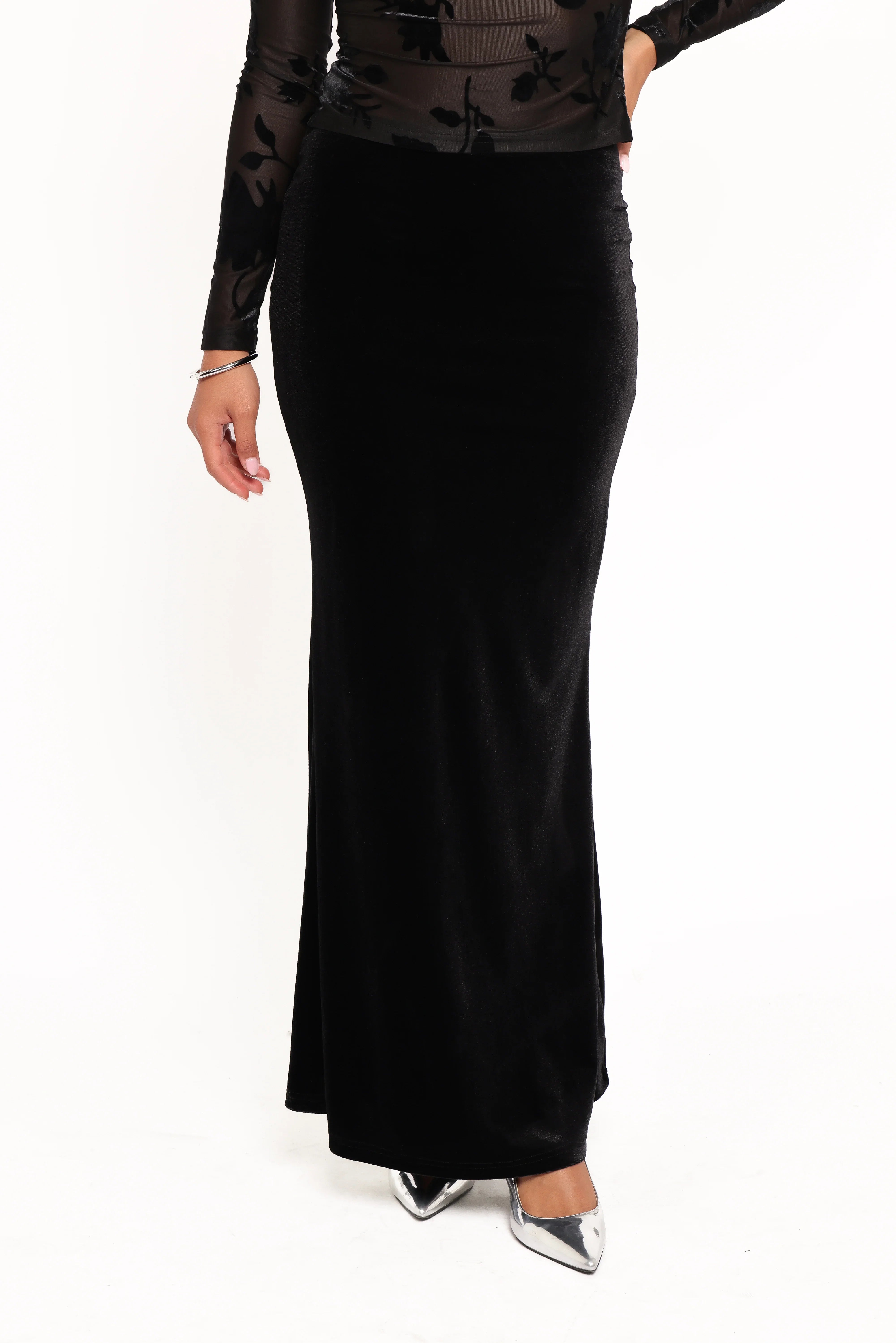 Velman Velvet Maxi Skirt Black