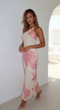 Petalise Floral Asymmetrical Maxi Dress Pink