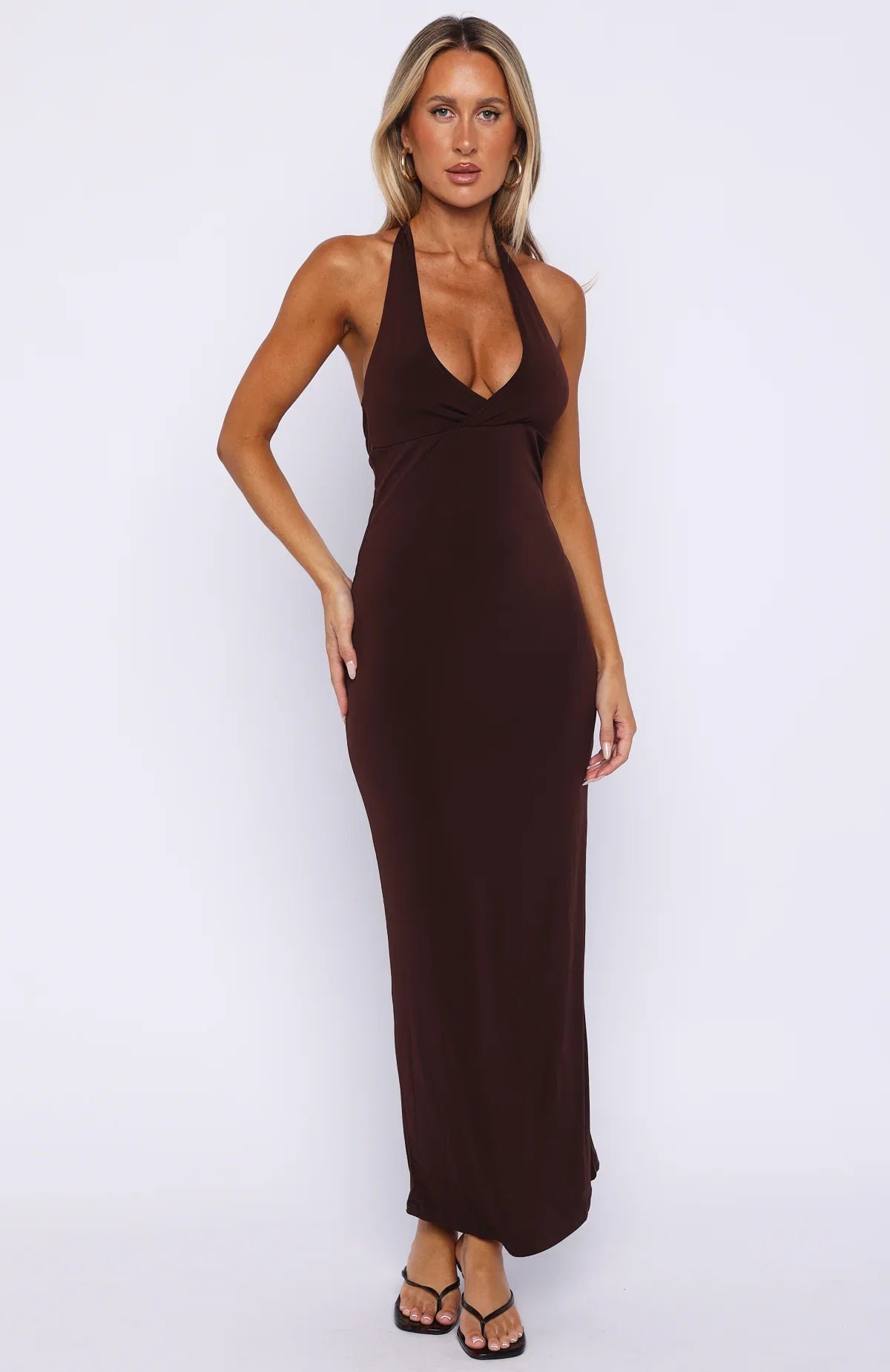 We All Want More Halter Neck Maxi Dress Chocolate