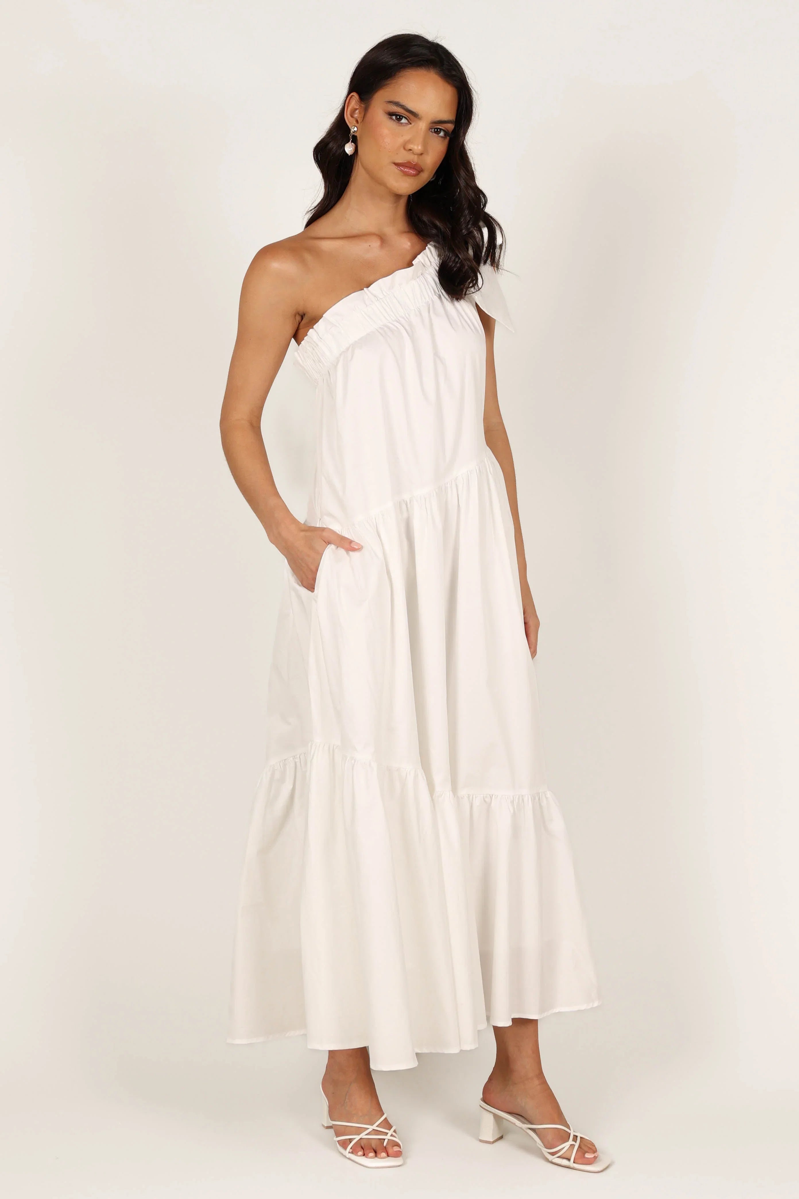 Ava One Shoulder Maxi Dress White