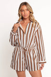 Beau Long Sleeve Romper Chocolate Stripe