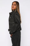 In This World PU Biker Jacket Charcoal Wash