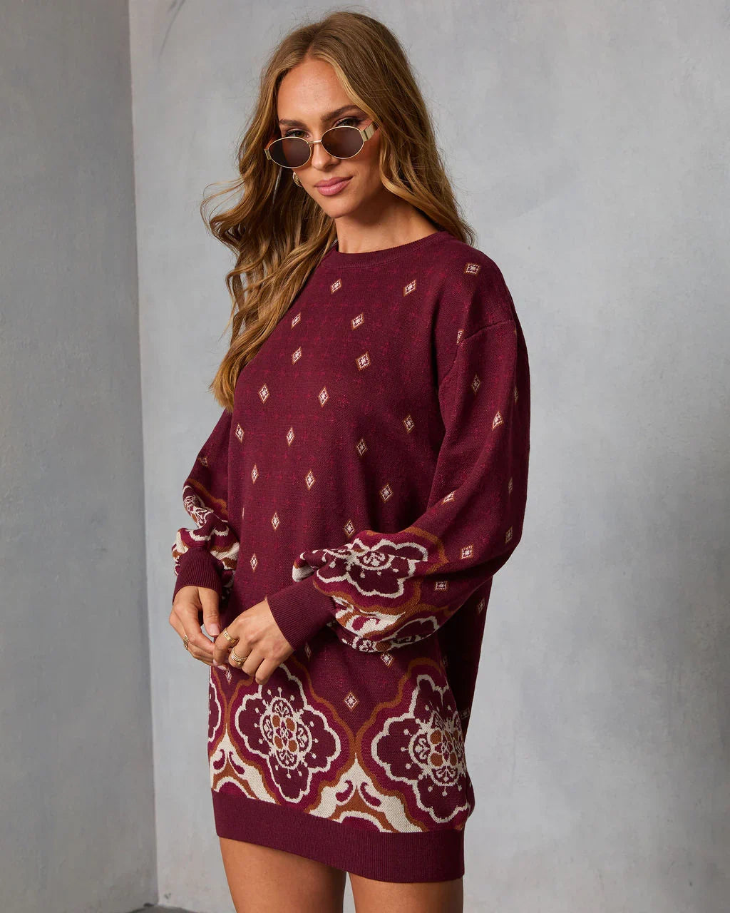 Rusted Rue Abstract Mini Sweater Dress