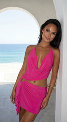 Kaivana Ring Detail Cutout Mini Dress Fuschia Pink