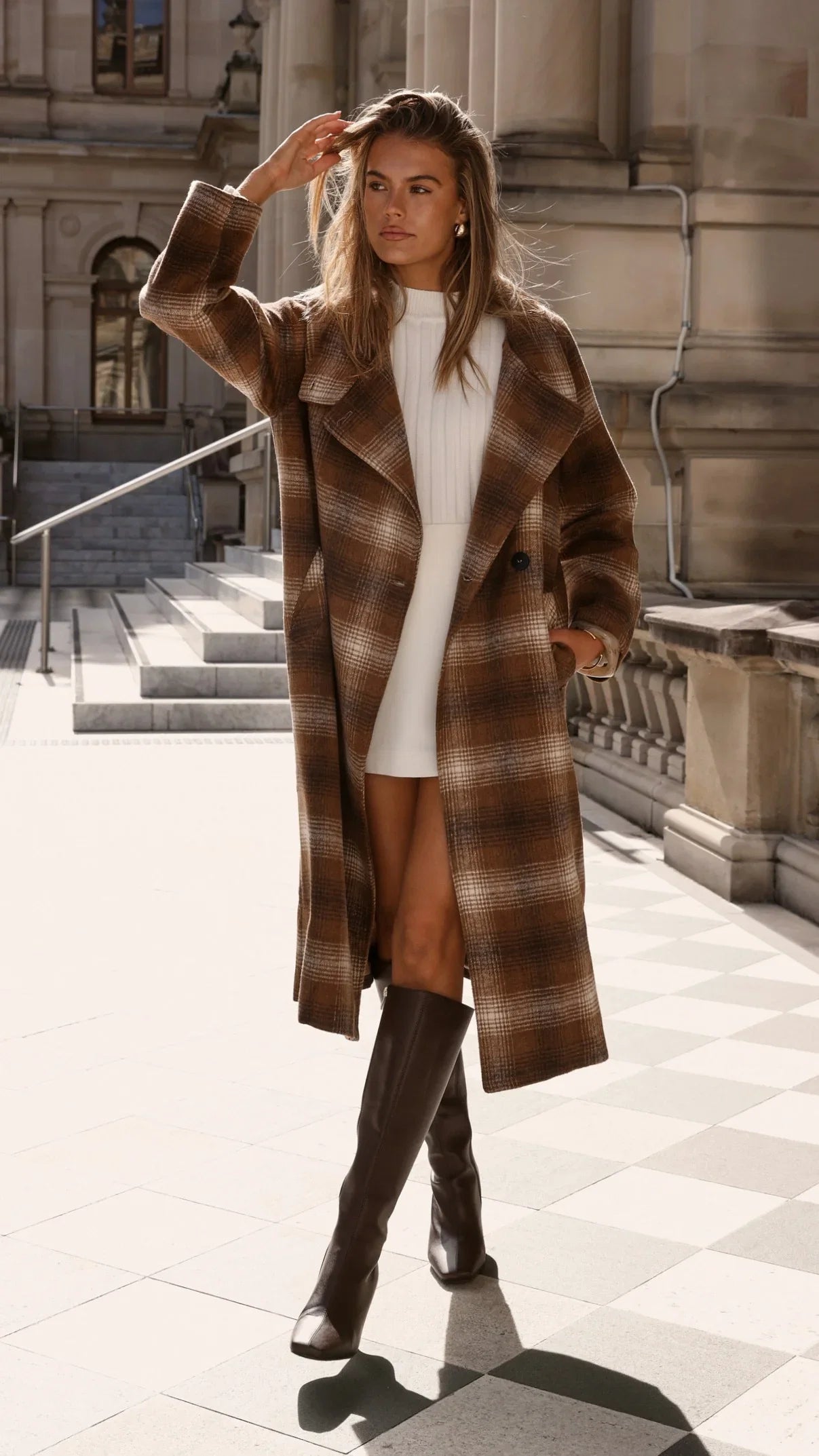 Haruna Coat Brown Beige Plaid Print