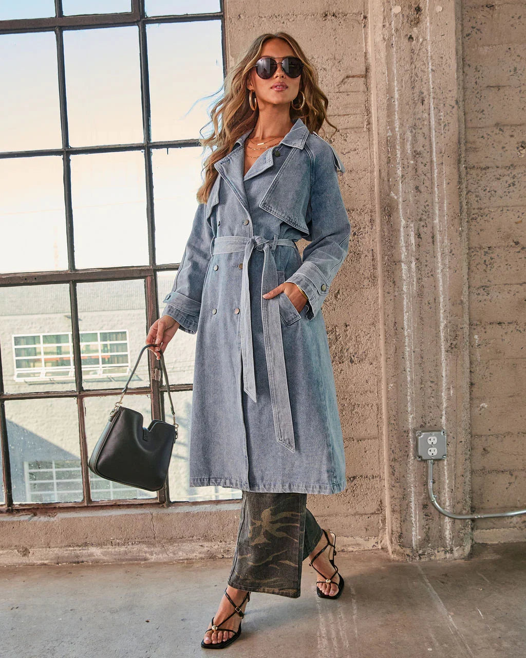 Johanne Denim Waist Tie Trench Coat