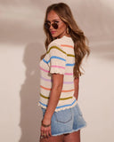 Arelle Striped Open Knit Short Sleeve Top