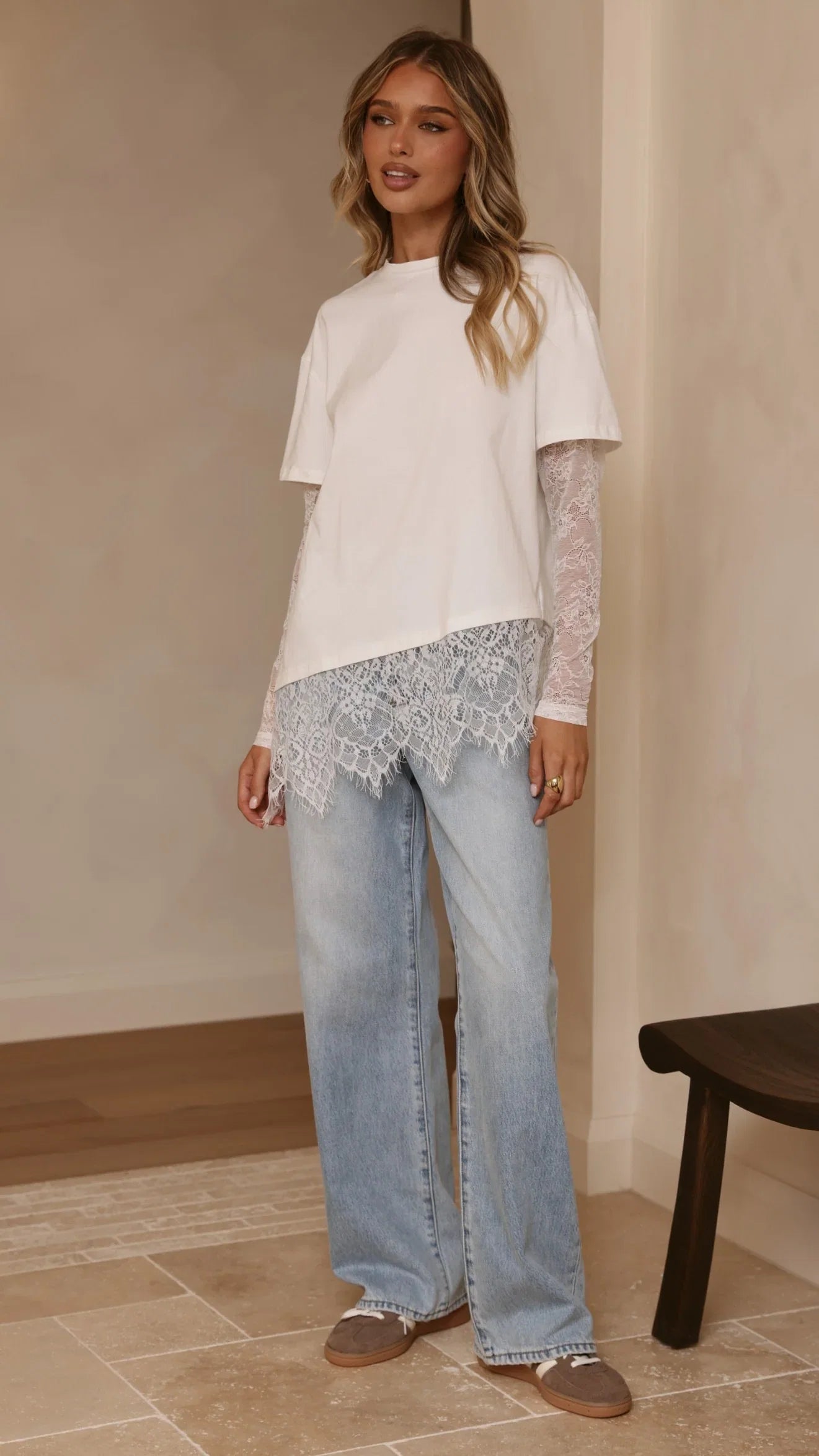 Quinn Lace Long Sleeve Top White