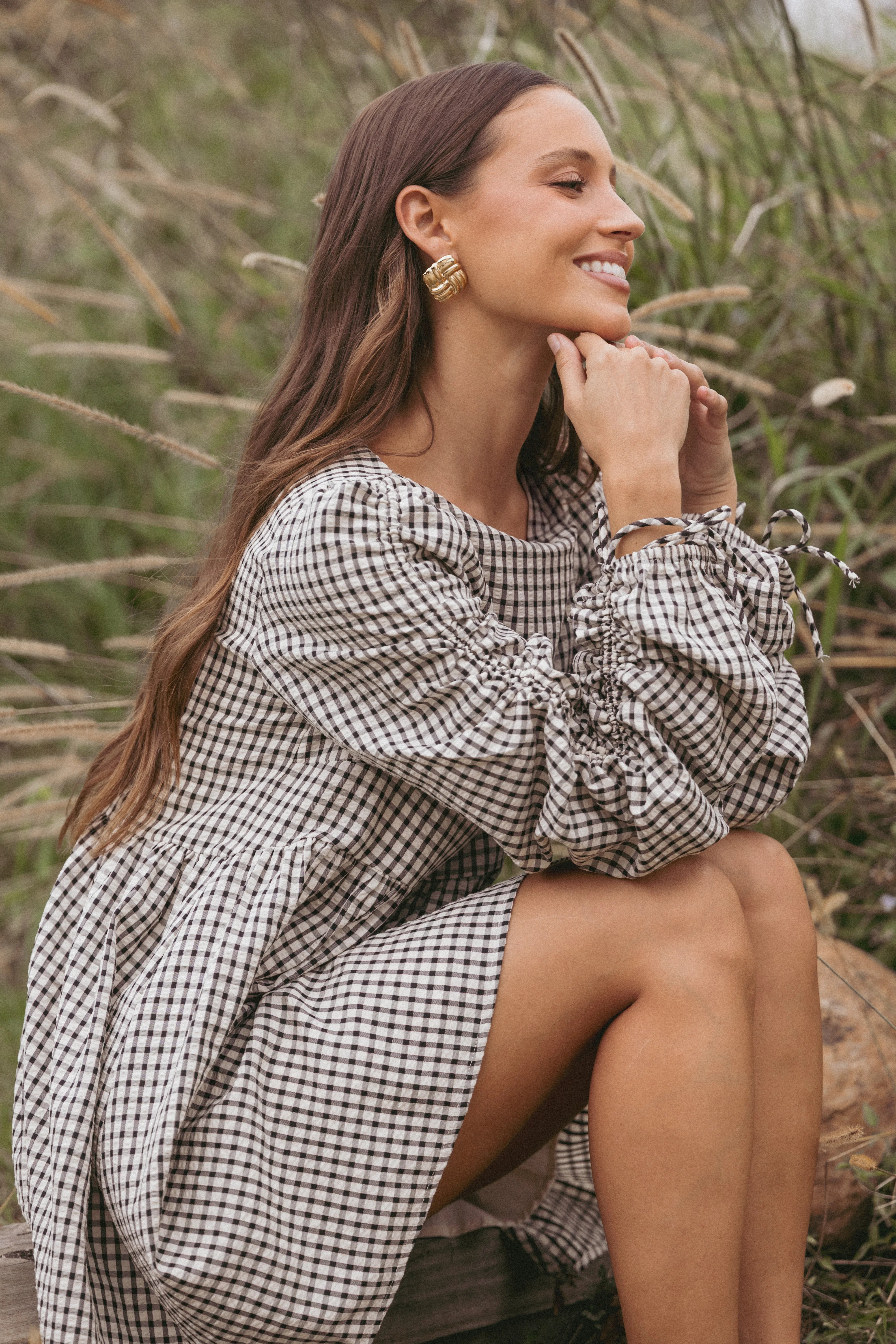 Micaela Long Sleeve Mini Dress Black Gingham