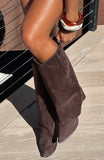 Im That Girl Knee High Boots Chocolate Faux Suede