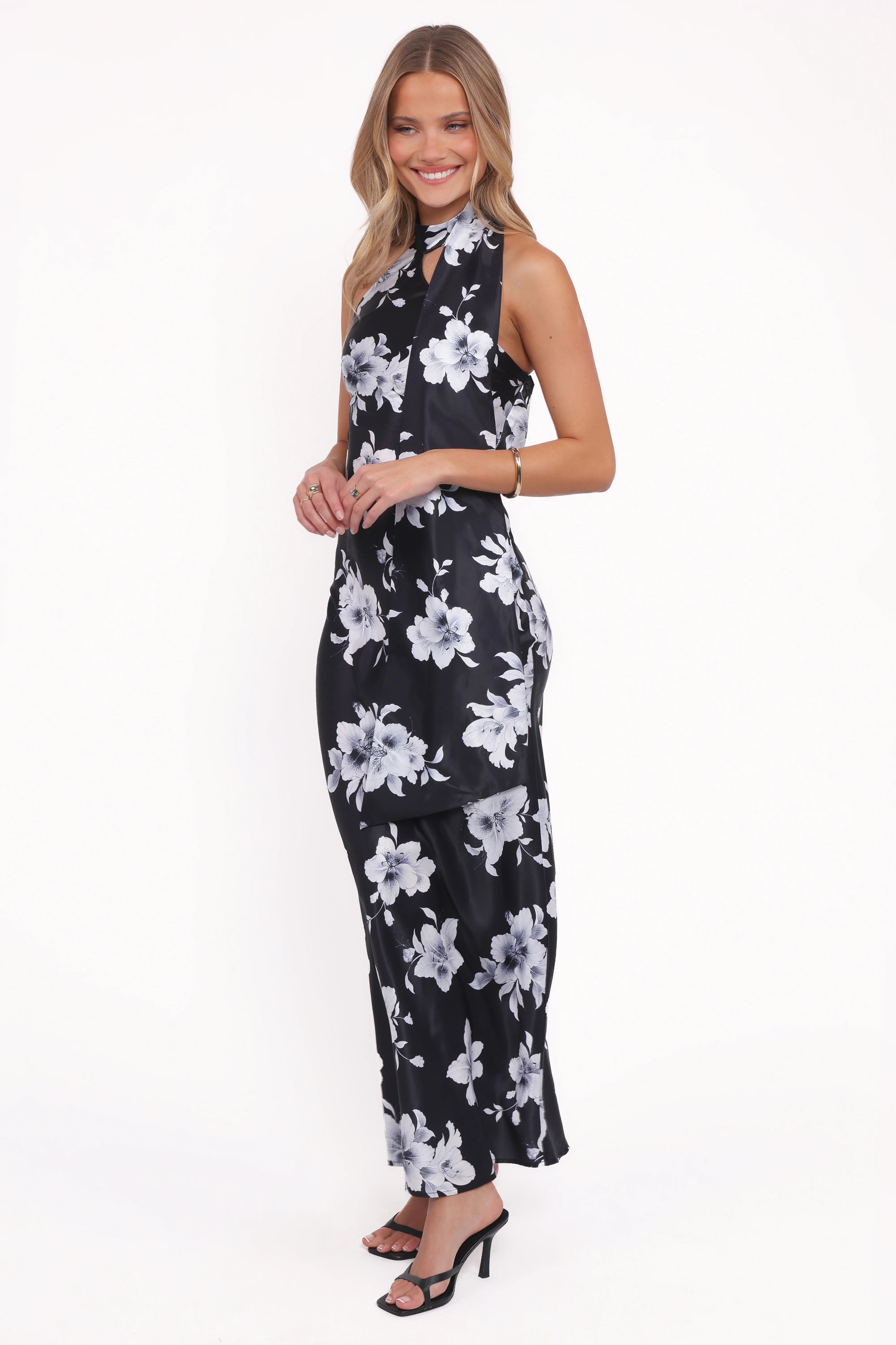 Freida Halter Midi Dress Black Floral