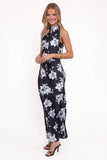 Freida Halter Midi Dress Black Floral