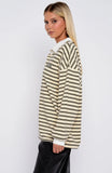 Out Again Long Sleeve Rugby Shirt Cream Olive Stripe