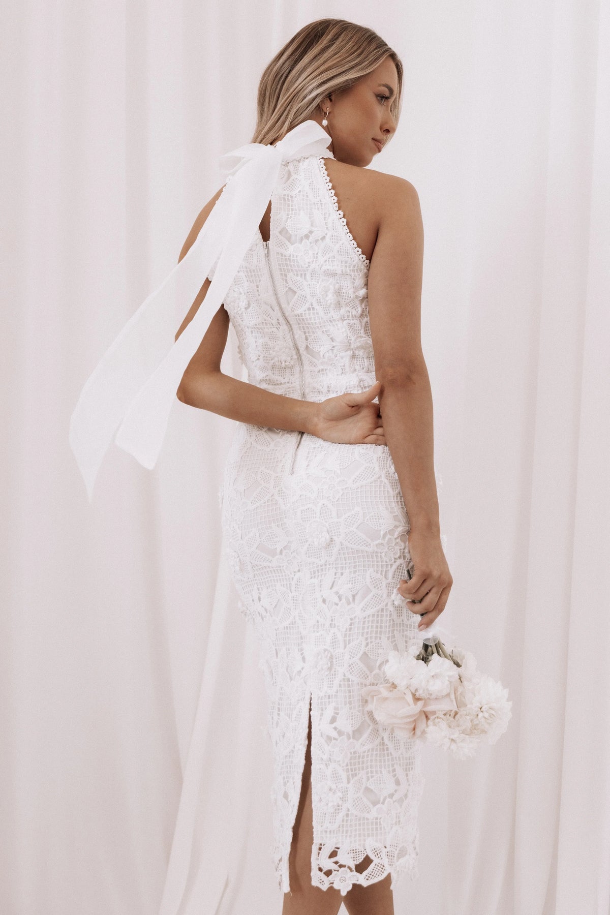 Adalyn Halterneck Midi Dress White
