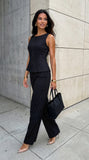 Avelora Pinstripe Tailored Set Black